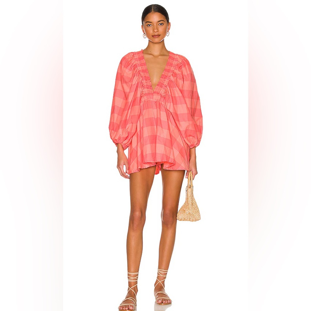 Sundress Alicia Romper Bug Gingham Neon Coral